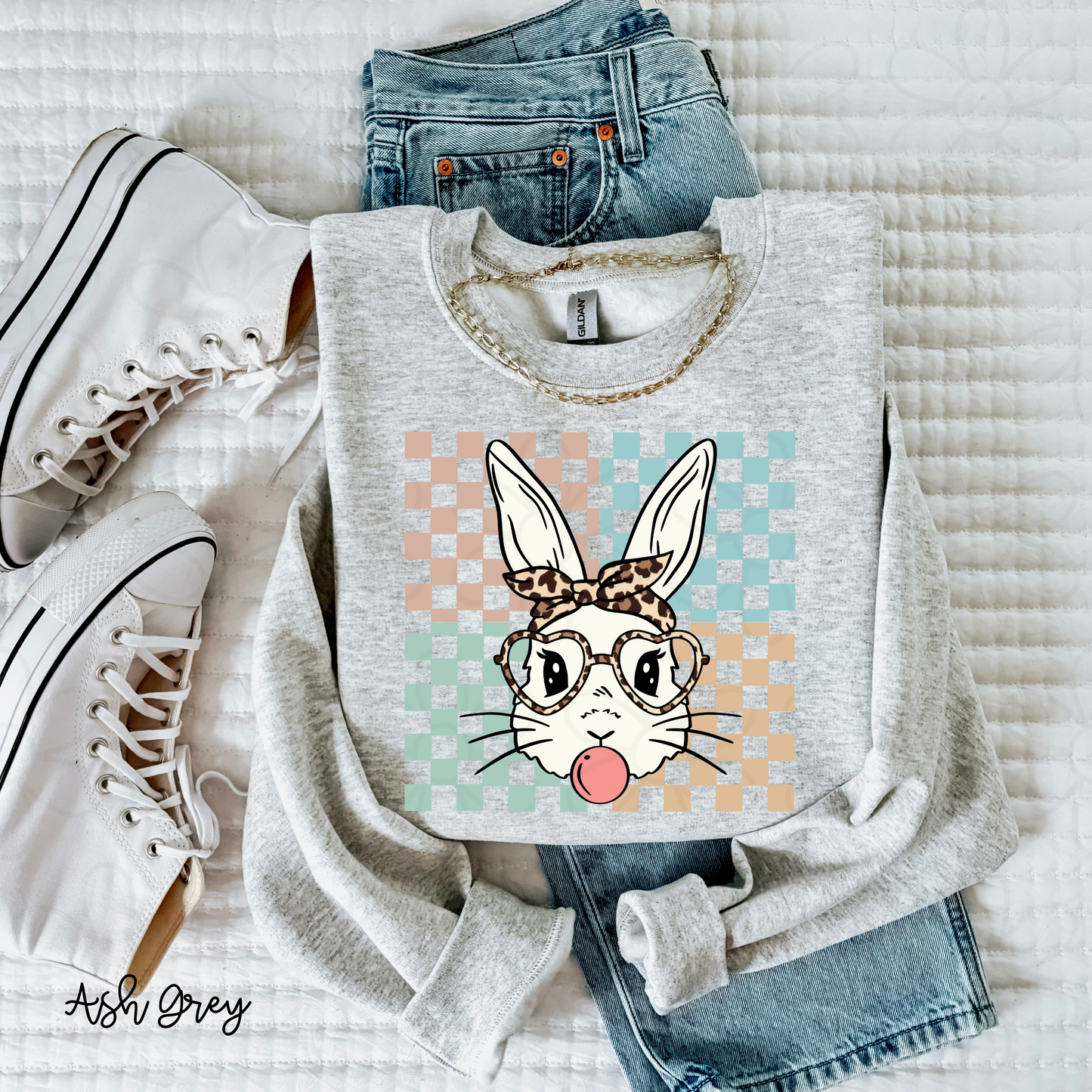 Retro Checkered Rabbit Kids Completed Tee