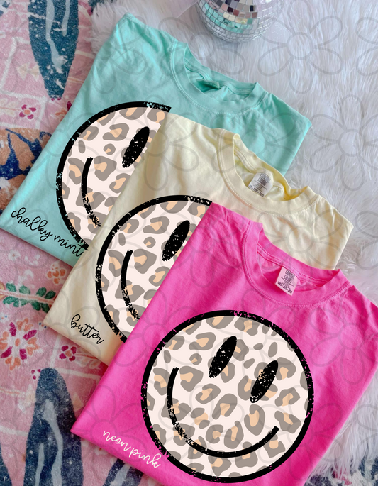 Leopard Distressed Smiley Kids Completed Tee