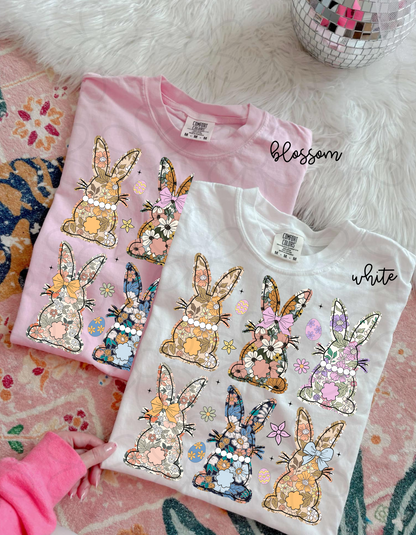 Boho Floral Bunnies Completed Tee