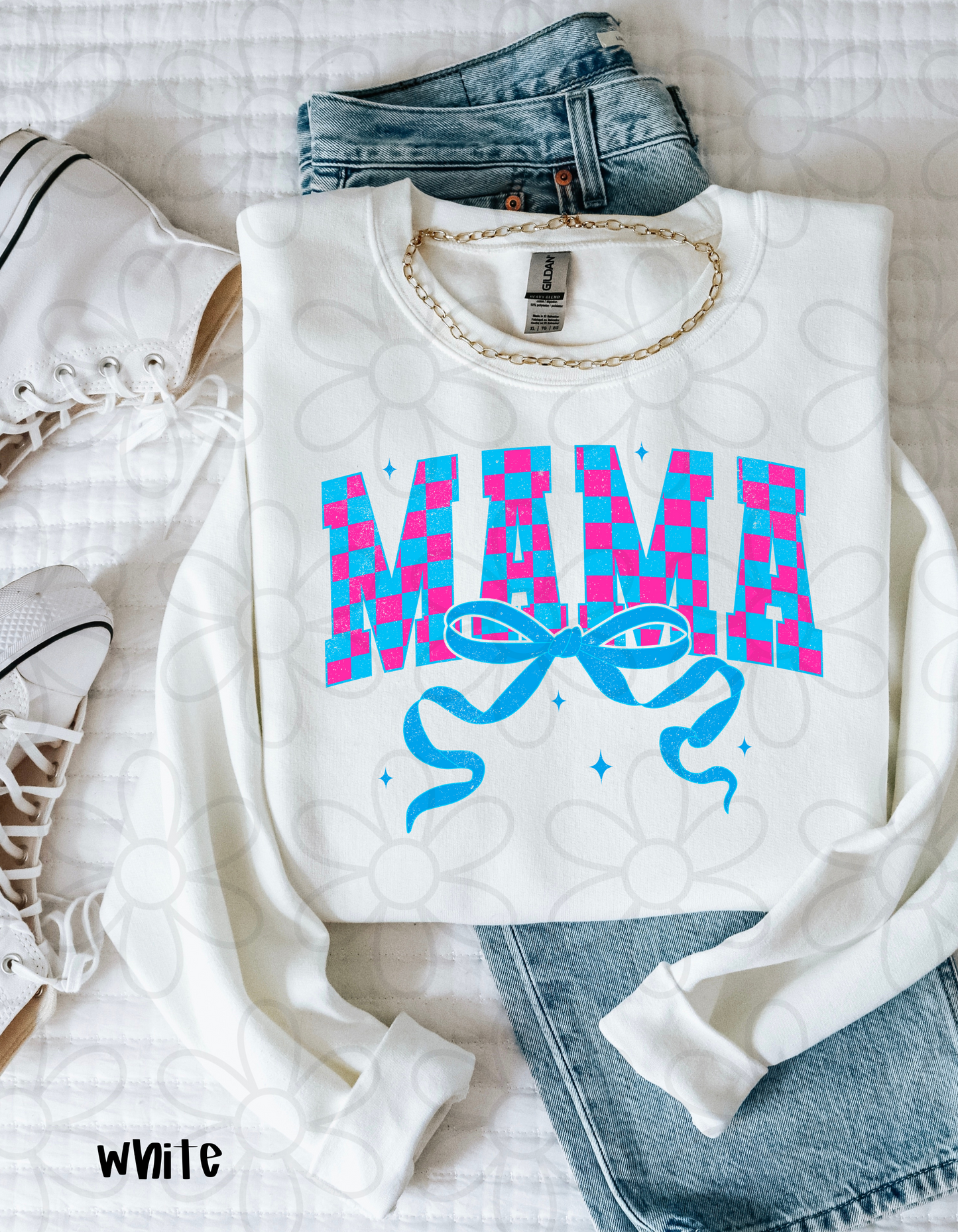 Pink & Blue Checker Mama Completed Tee