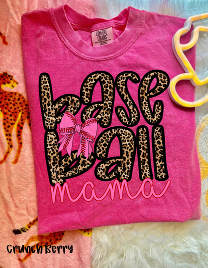 Leopard Baseball Mama Bow Completed Tee