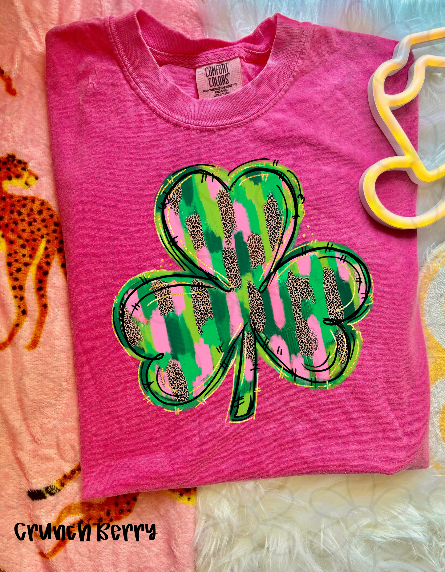 Pink Leopard Brushstroke Shamrock DTF Transfer