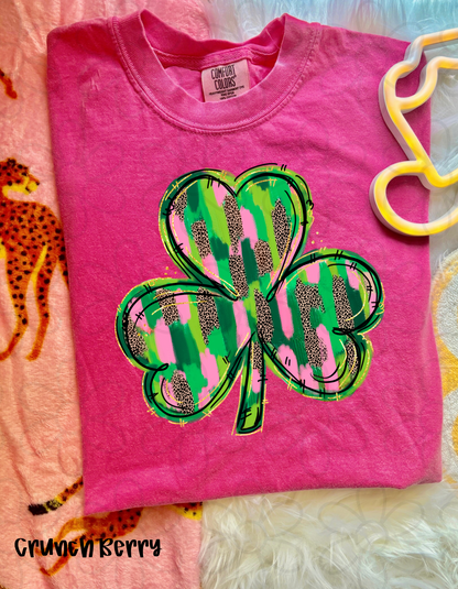 Pink Leopard Brushstroke Shamrock Completed Tee