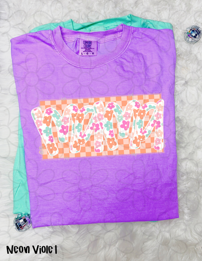 Peach Checker Floral Mama Completed Tee