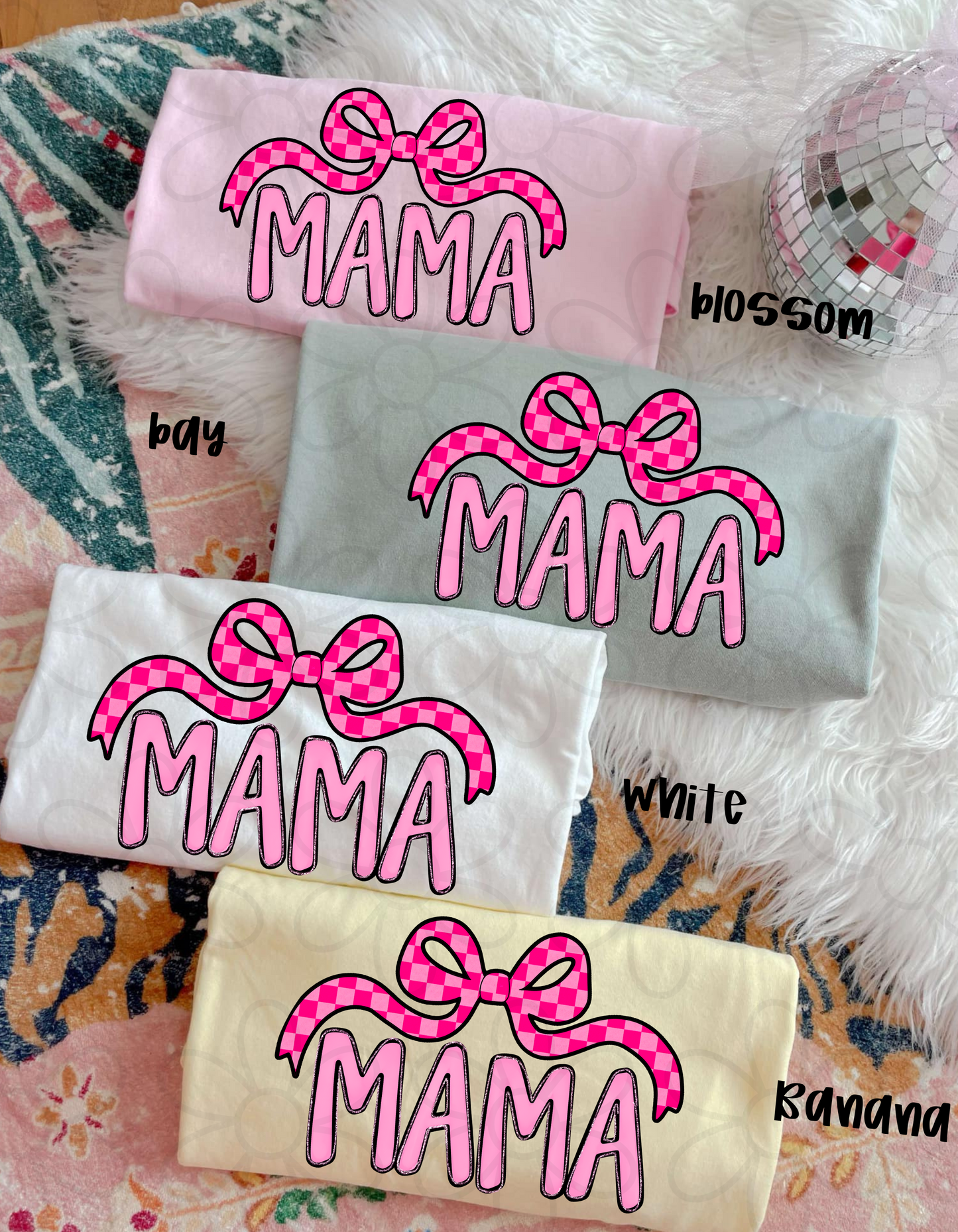 Pink Checkered Bow Mama DTF Transfer