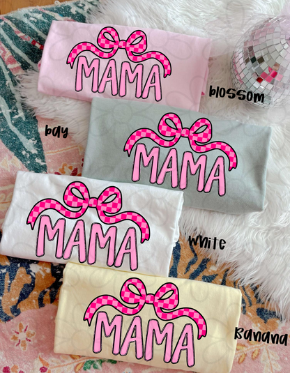 Pink Checkered Bow Mama Completed Tee