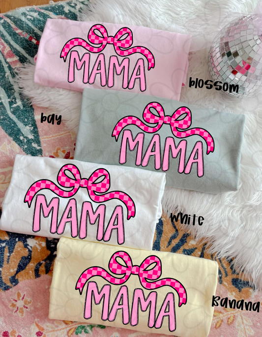 Pink Checkered Bow Mama DTF Transfer