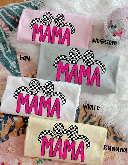 Checkered Bow Pink Mama Completed Tee