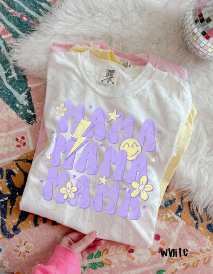 Distressed Retro Purple Yellow Mama Completed Tee