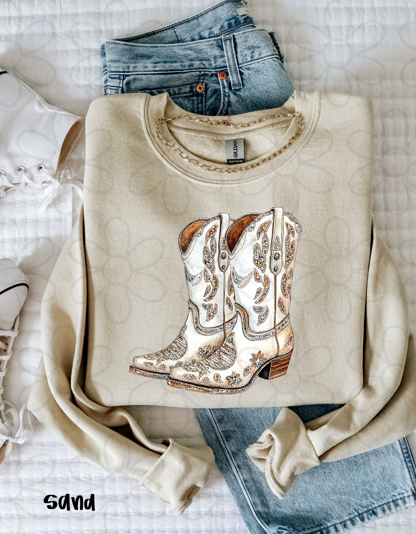 White Rhinestone Boots DTF Transfer