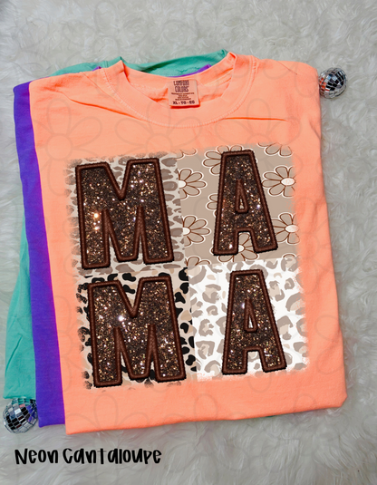 Brown Glitter Mama Completed Tee