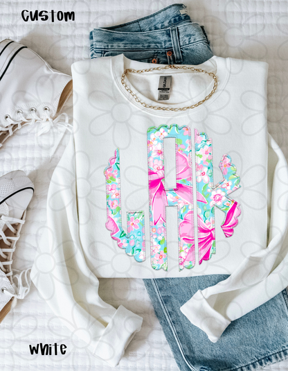 Spring Floral Bow Monogram Completed Tee