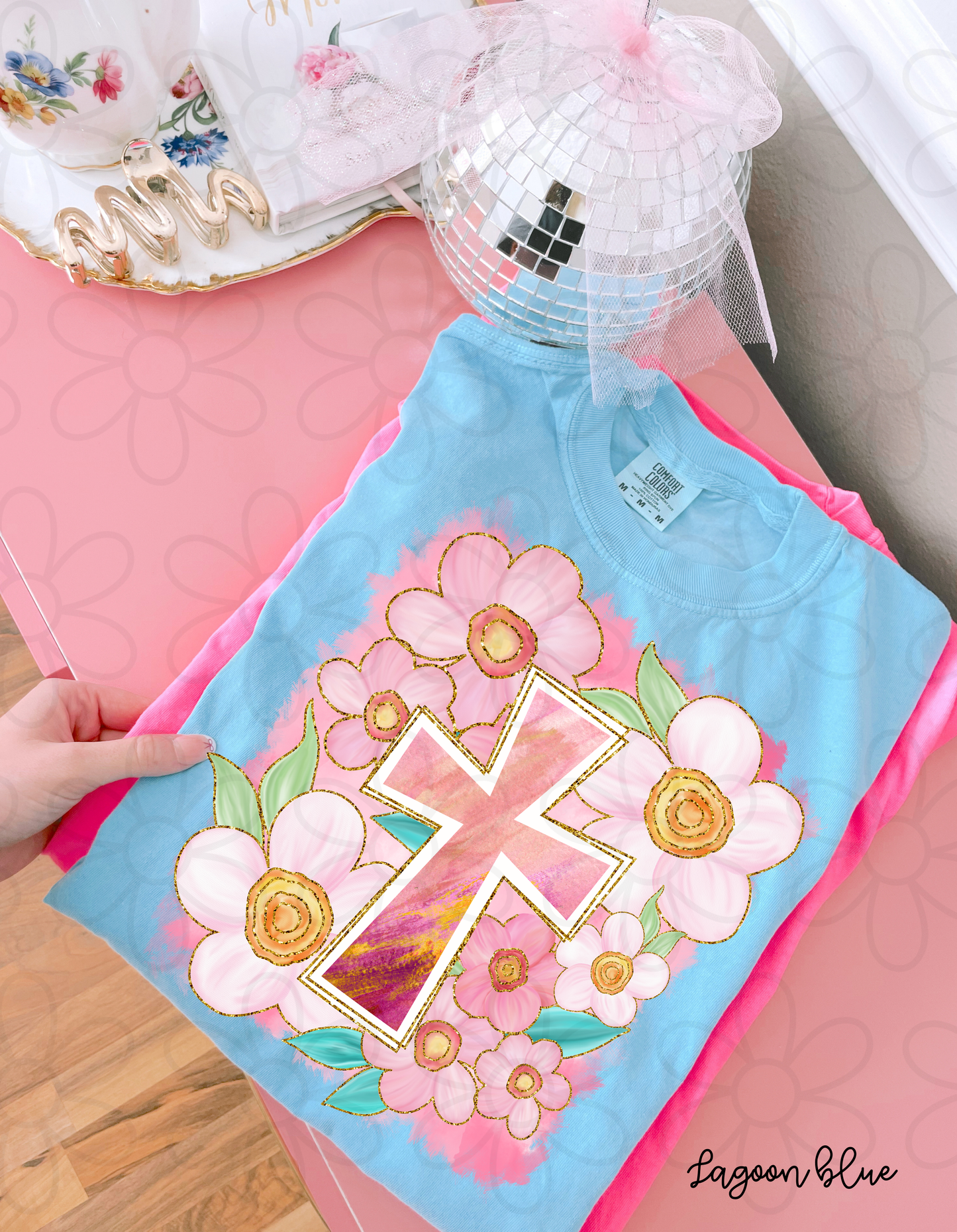 Watercolor Flower Cross Kids Completed Tee