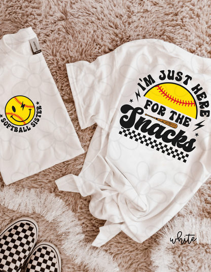 Im Just Here For The Snacks Softball Sister Kids Completed Tee