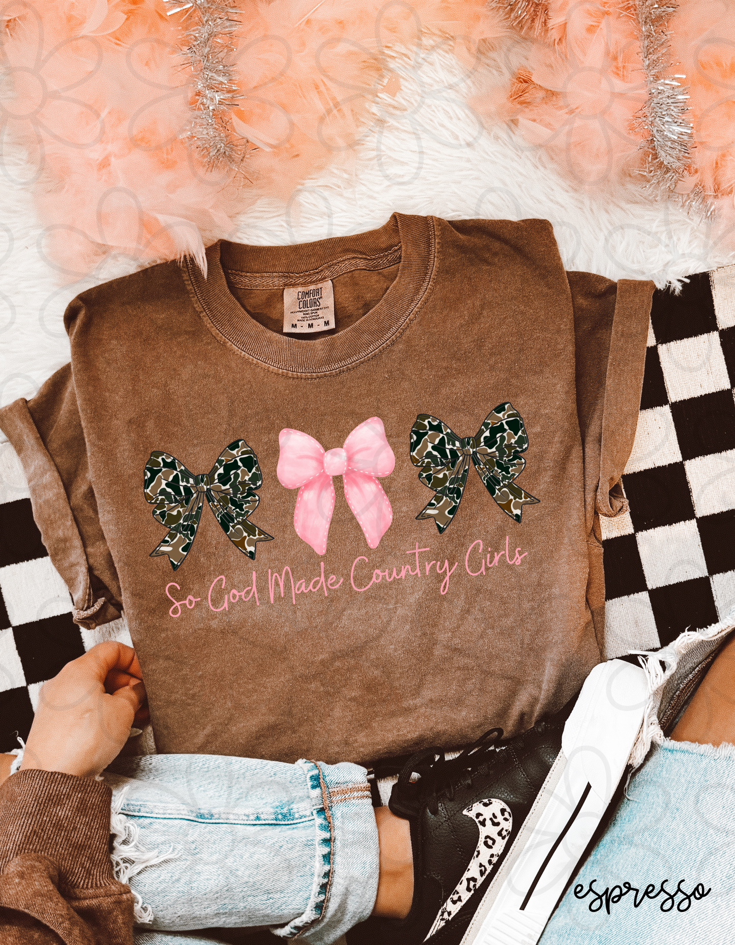 So God Made Cowgirls Coquette Bows Kids Completed Tee