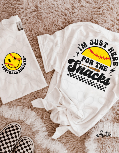 Im Just Here For The Snacks Softball Brother Kids Completed Tee