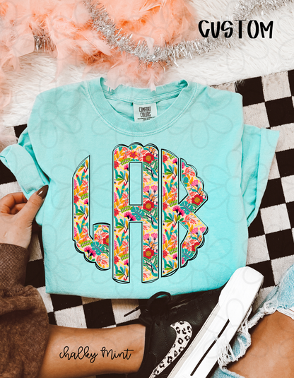 Tropical Floral Monogram Kids Completed Tee