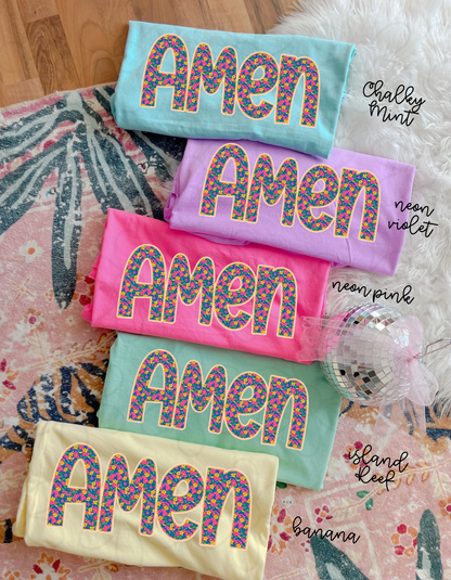 Floral Gold Glitter Amen Completed Tee