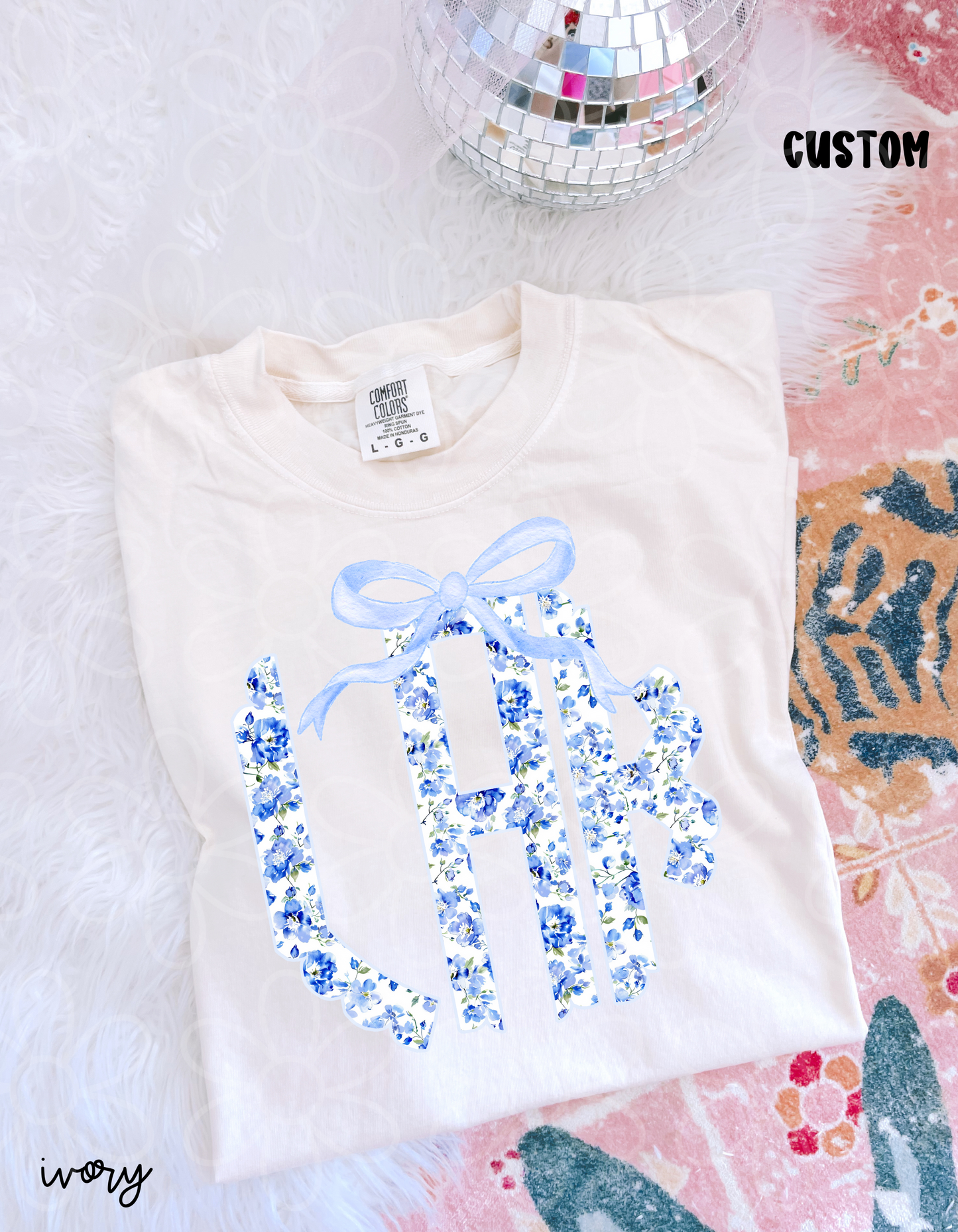 Blue Floral Monogram Kids Completed Tee