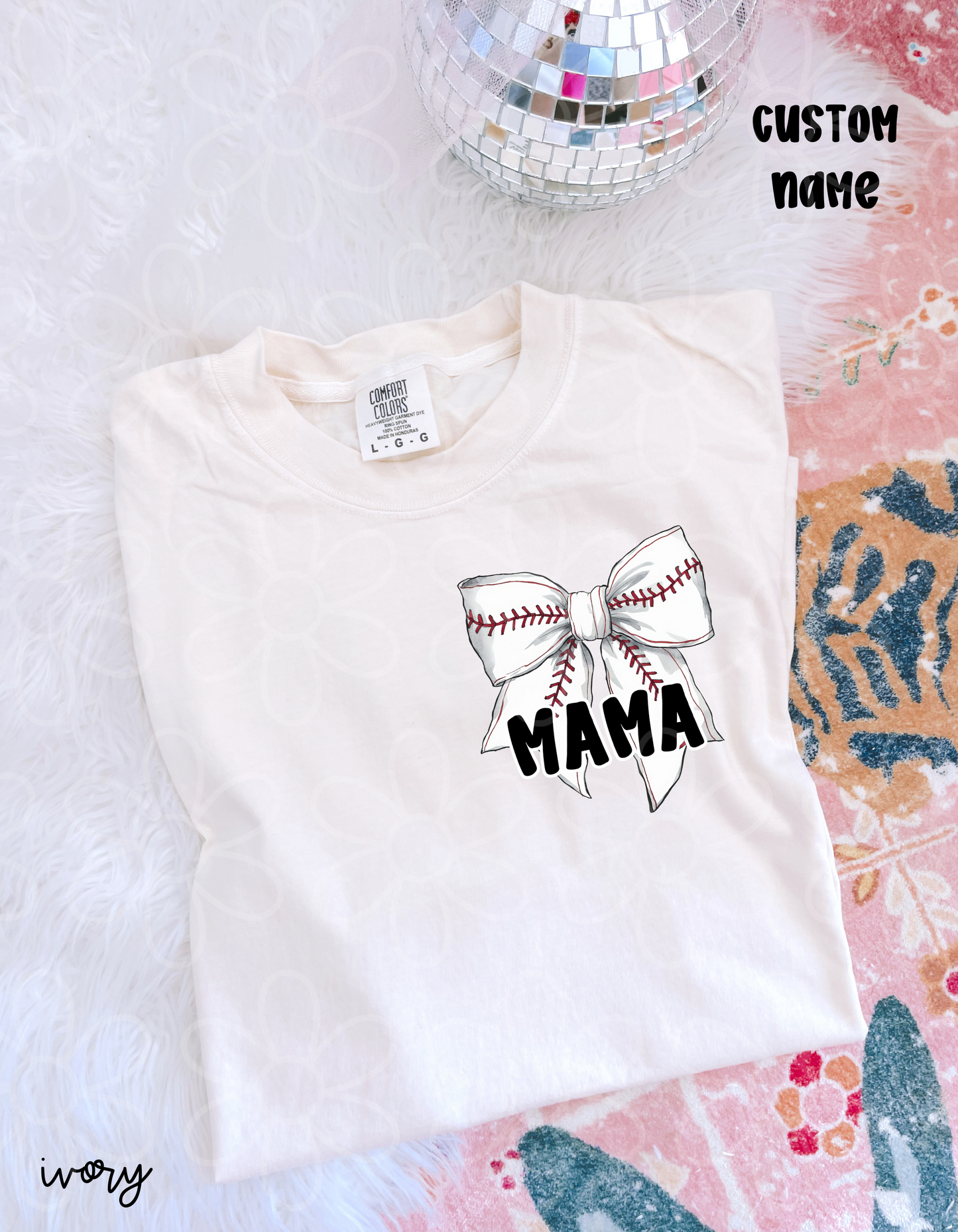 Baseball Bow Custom Name Completed Tee