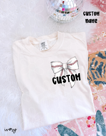 Baseball Bow Custom Name Completed Tee