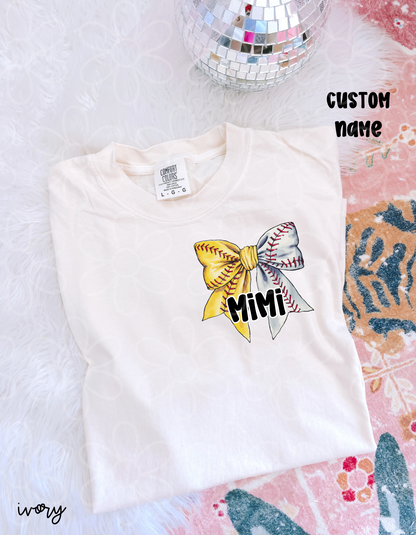 Softball Baseball Bow Custom Name Completed Tee