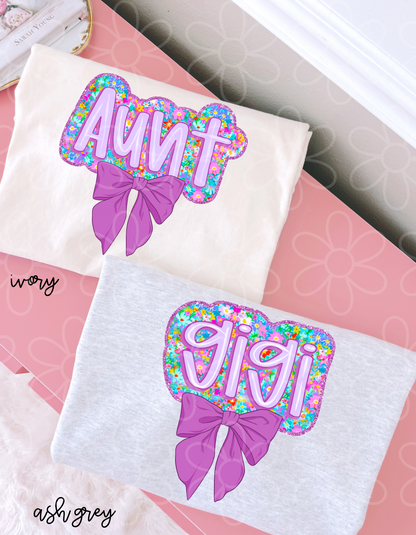 Purple Spring Floral Bow Names (Multiple Options -NO CUSTOMS) DTF Transfer