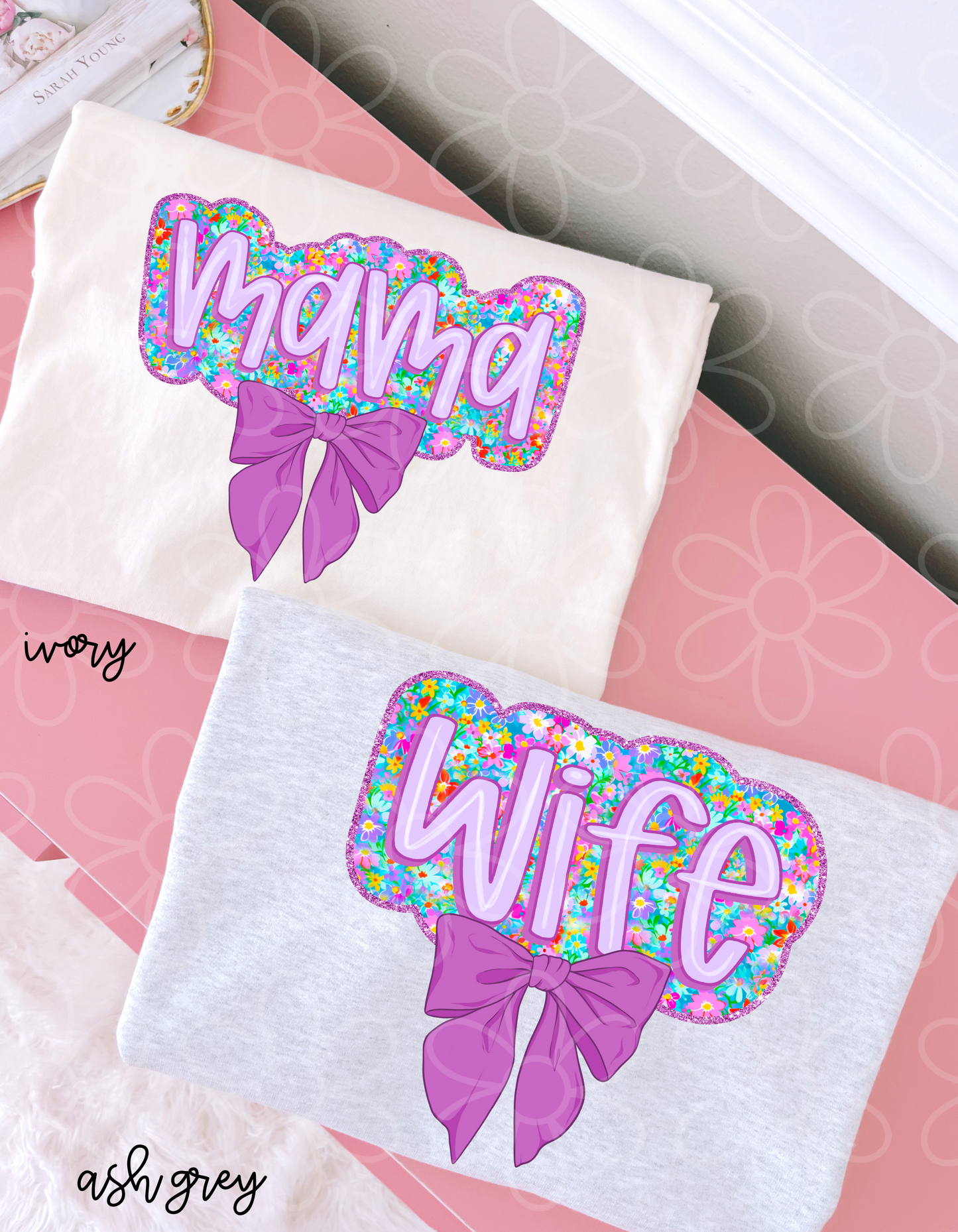 Purple Spring Floral Bow Names (Multiple Options -NO CUSTOMS) DTF Transfer