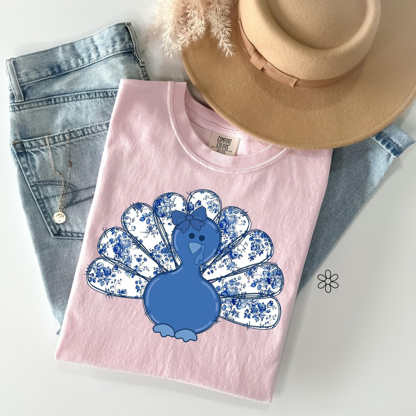 Blue Floral Turkey Completed Tee