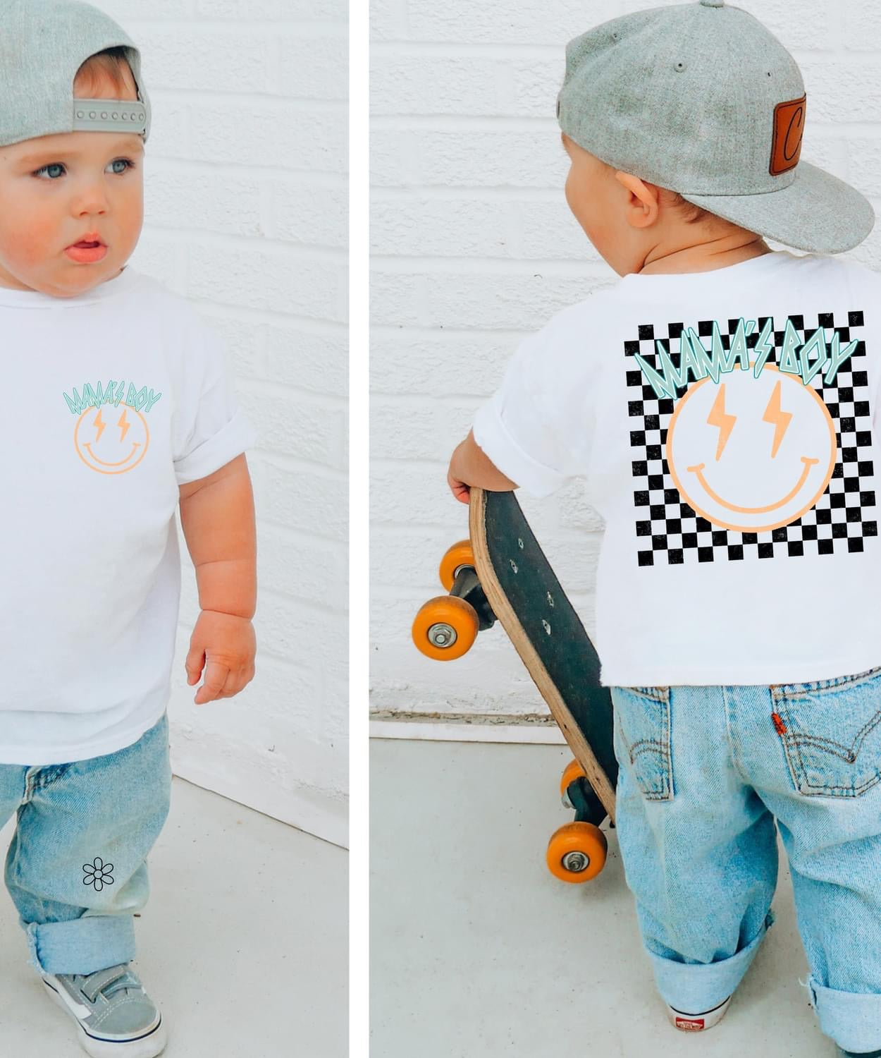 Front & Back Checker ‘Mama’s Boy’ Completed Tee