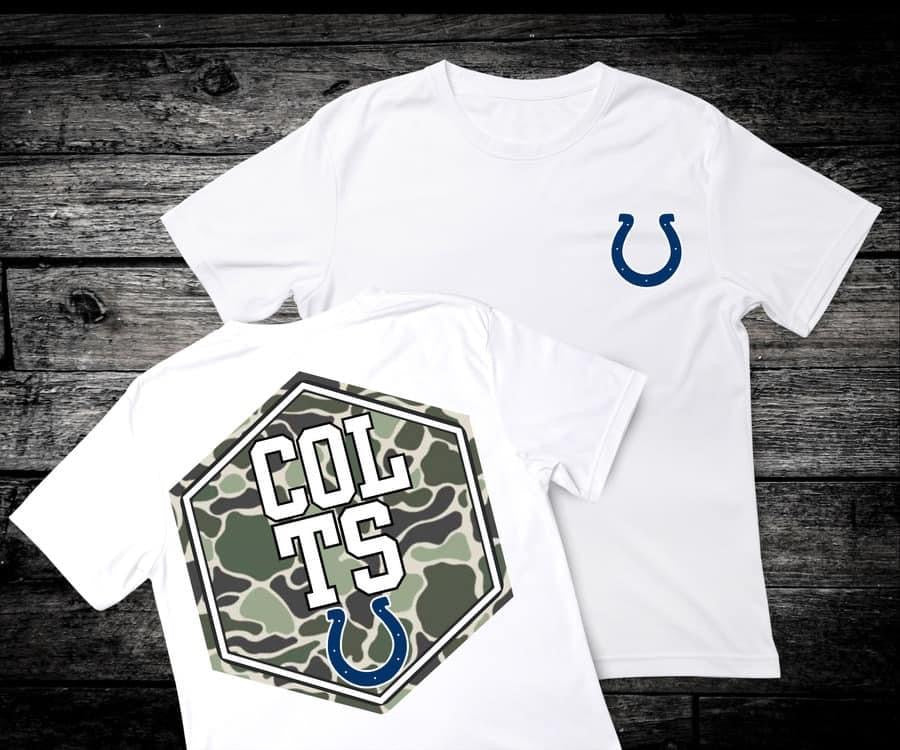 Front & Back Camo ‘Colts’ 🏈 DTF Transfer Only