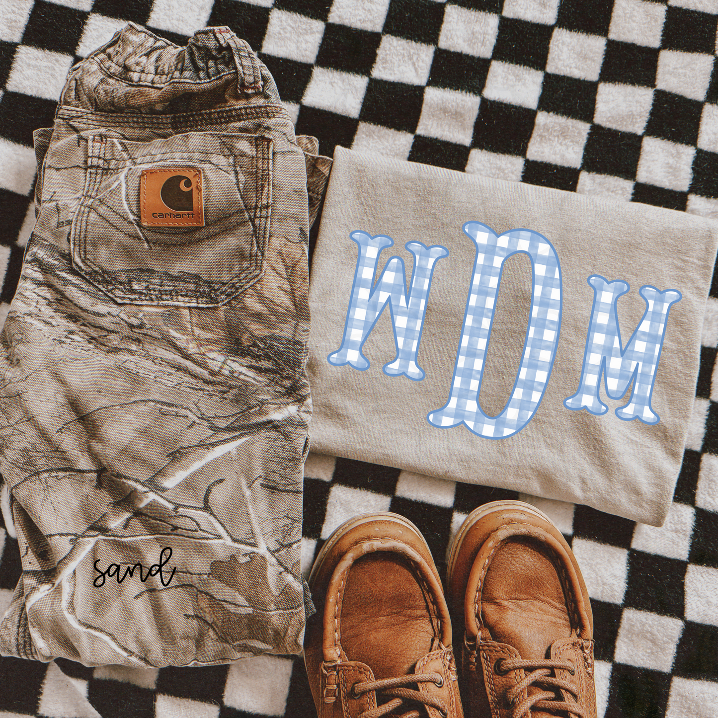 Blue Checkered Boy Monogram kids Completed Tee