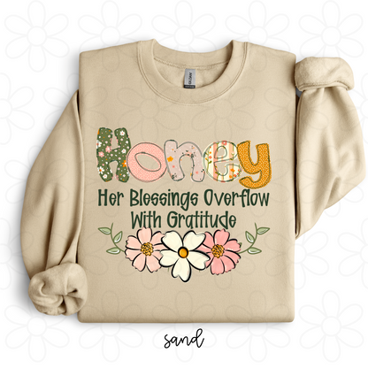 Custom Her Blessings Overflow With Gratitude (Multiple Options) Completed Tee