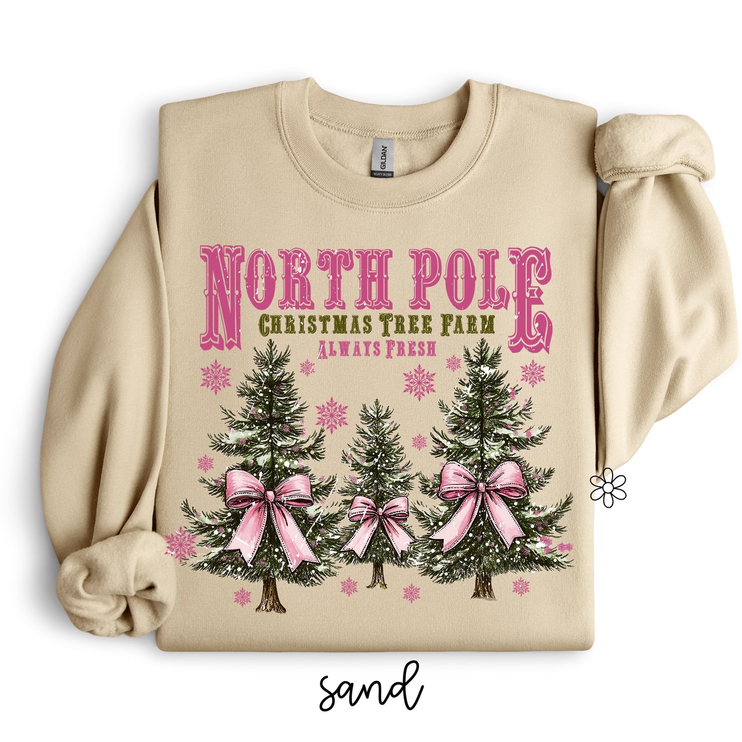 Pink North Pole Christmas Tree Farm DTF Transfer