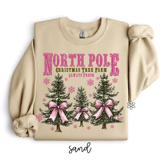 Pink North Pole Christmas Tree Farm DTF Transfer