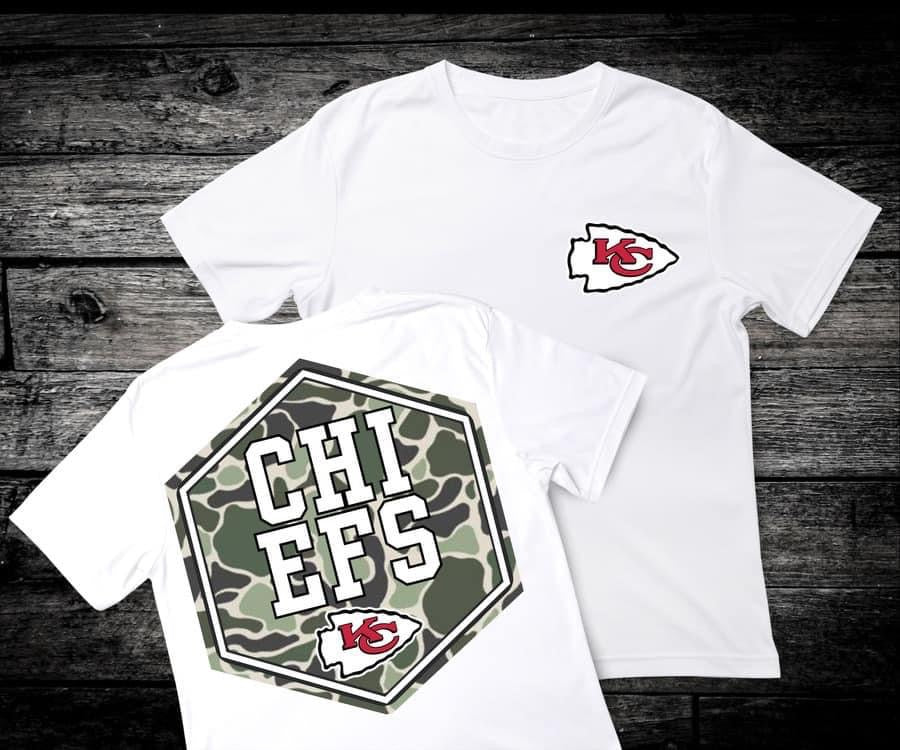 Front & Back Camo ‘Chiefs’ 🏈 DTF Transfer Only