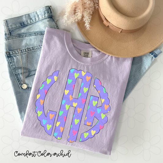 Colorful Heart Monogram  DTF Transfer