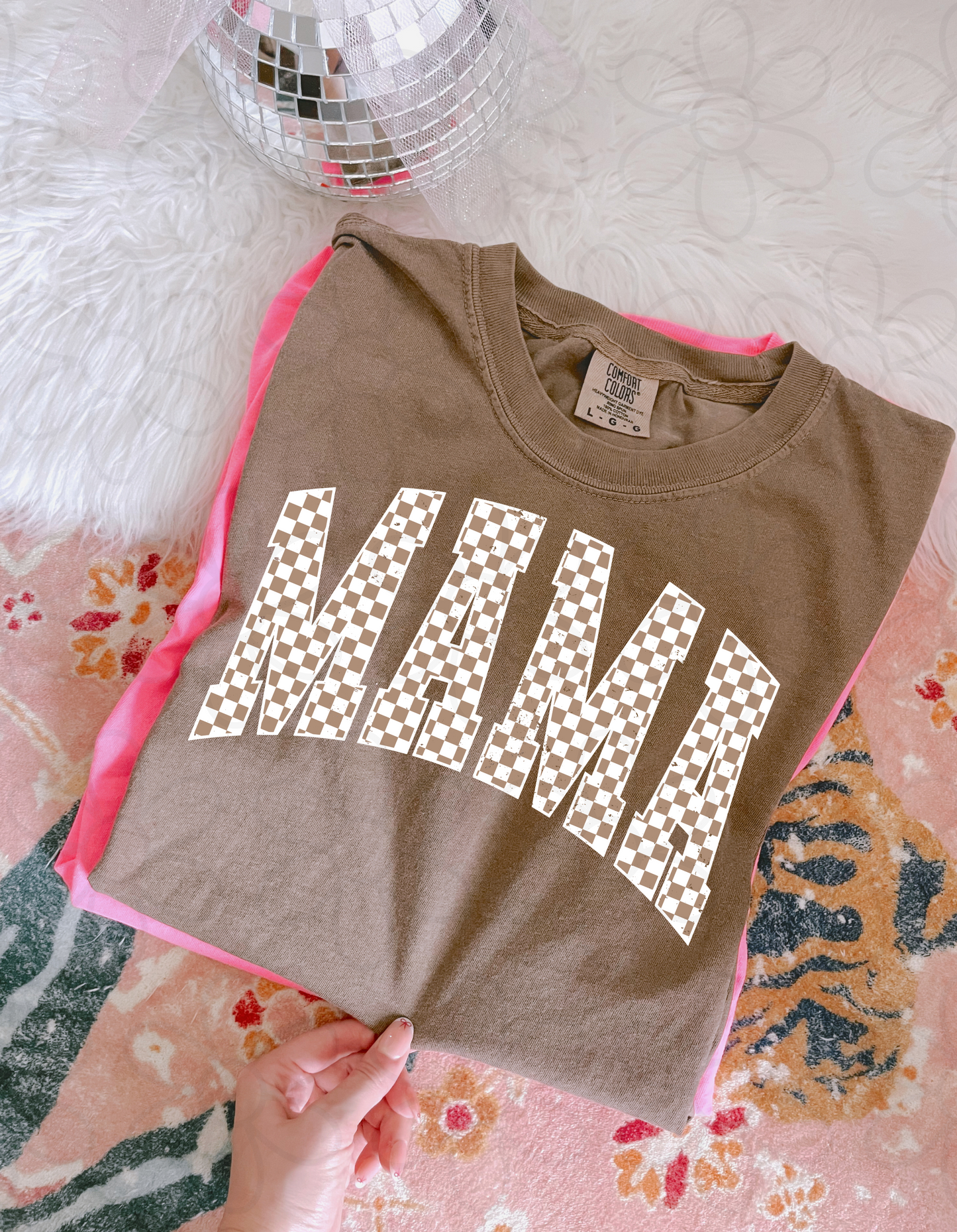 Brown White Checkered Mama Completed Tee