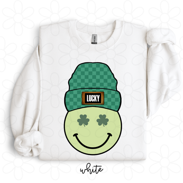 Lucky Green Smiley Beanie  DTF Transfer