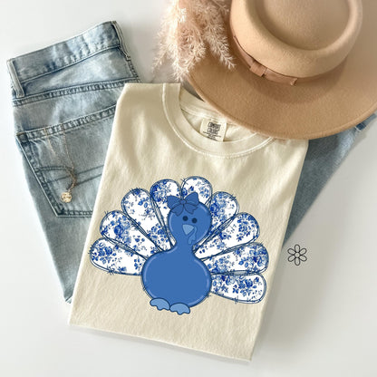 Blue Floral Turkey Completed Tee