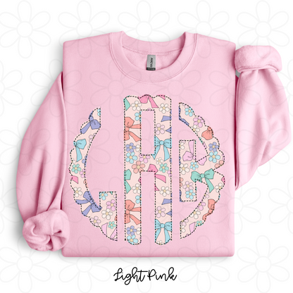 Flowers And Bows Monogram DTF Transfer