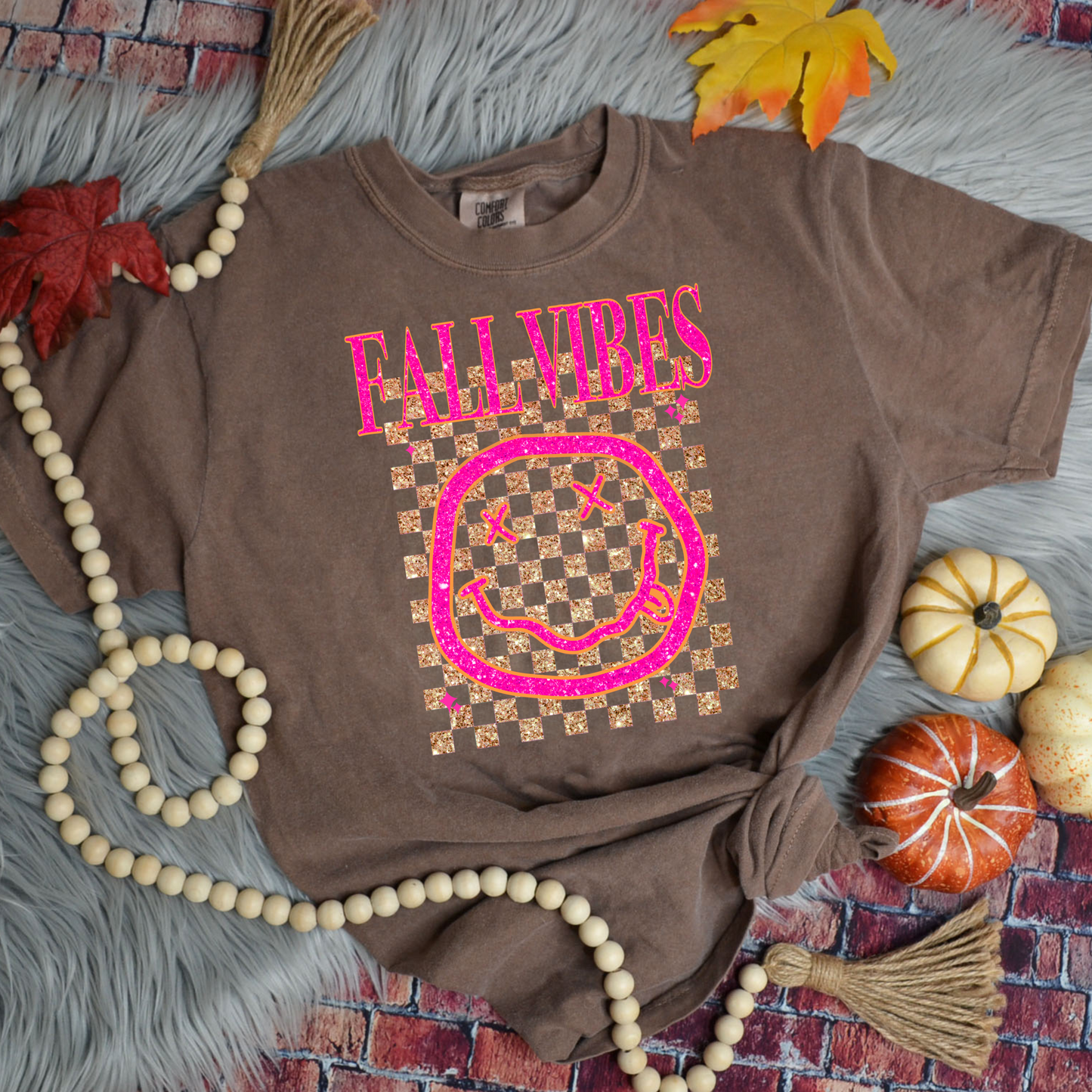 Fall Vibes- Pink Glitter Completed Tee