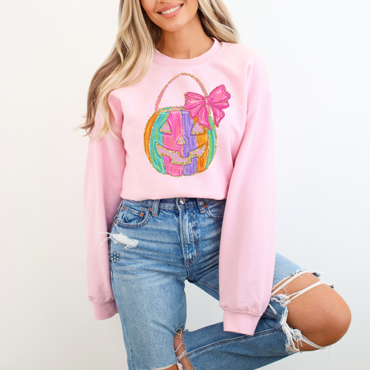 Pastel Faux Glitter Pumpkin Bucket Completed Tee