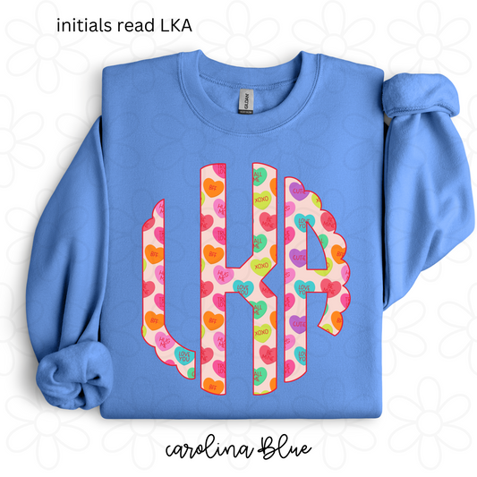 Valentines Hearts Monogram Kids Completed Tee