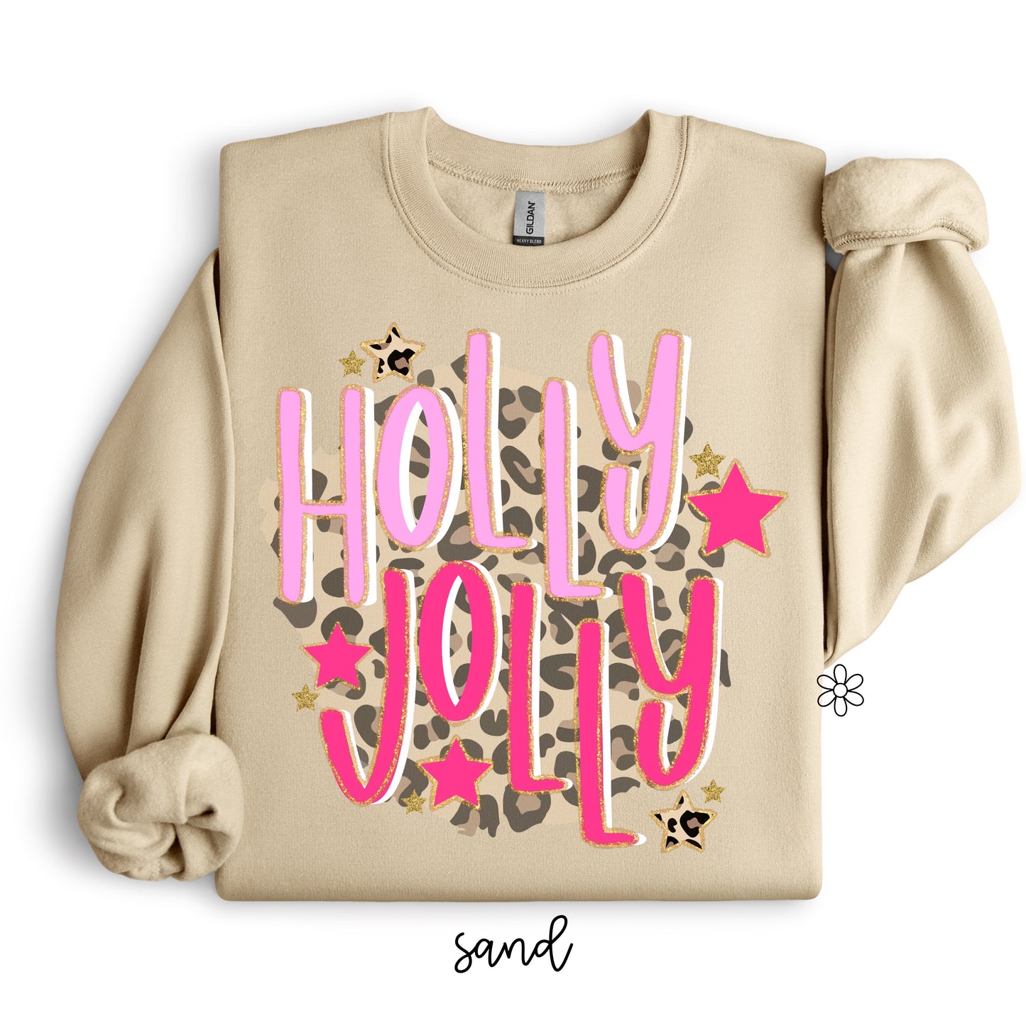 Pink Holly Jolly on Leopard DTF Transfer