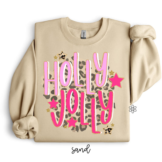 Pink Holly Jolly on Leopard DTF Transfer