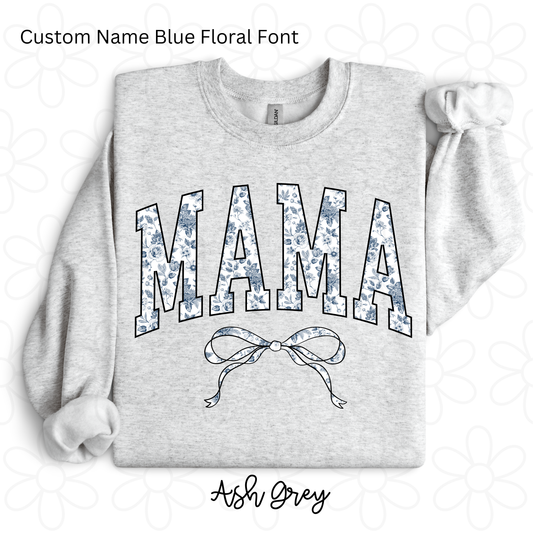 Custom Blue Floral Bow Completed Tee