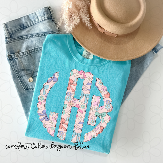 Flowers And Bows Monogram Completed Tee