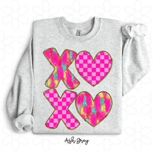 XOXO Pink Checkered DTF Transfer