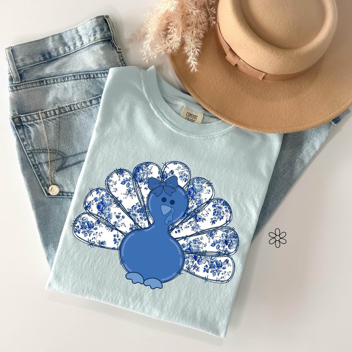 Blue Floral Turkey Completed Tee